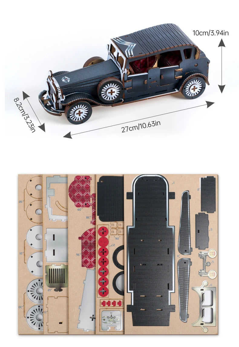 DIY 3D Wooden Vintage Classic Car Miniature Model Kits Assembly Jigsaw Puzzles for Friends Birthday Gifts
