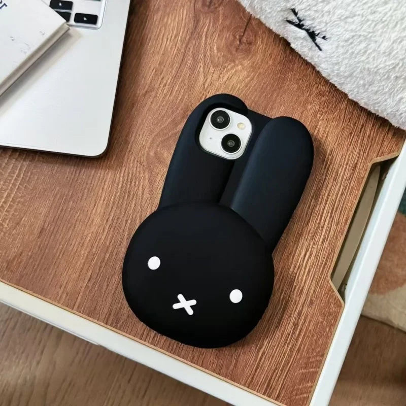 Funny Cartoon Cute long ear Miffy silicon Phone Case For iPhone 17 16 15 14 13 12 11 Pro Max Simple White Miffy Anti-drop Cover﻿