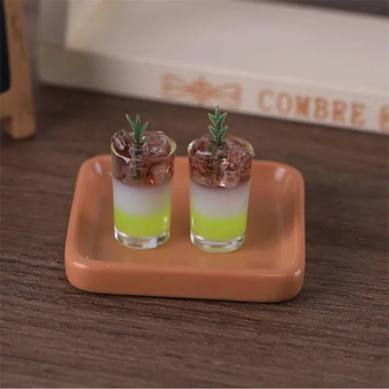 2 PCS/Bag Miniature Toy Ice Drinks Micro Landscape Ornaments Dollhouse Toys Accessories Doll House Kitchen Decoration Kids Gifts