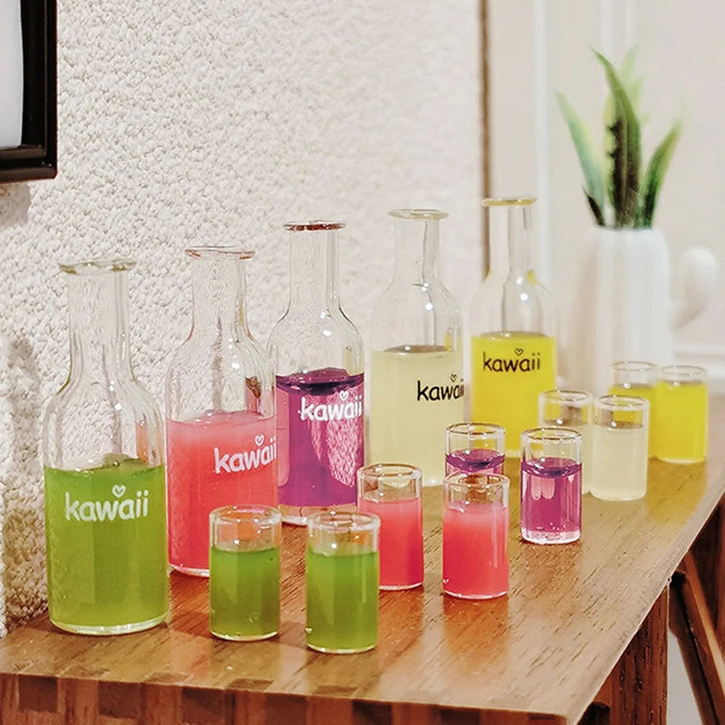 1Set 1/12 Dollhouse Mini Fruit Vegetable Drink Bottle Model Doll Home Miniature Kitchen Scene Decoration Pretend Play Toys