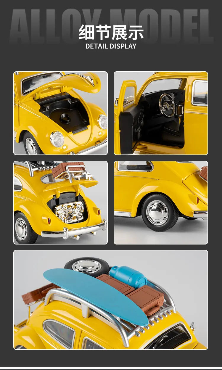1:24 Beetle Travel Version Compact Sedan Alloy Metal Diecast Model Car Toy Car Classic Retro Cars Holiday