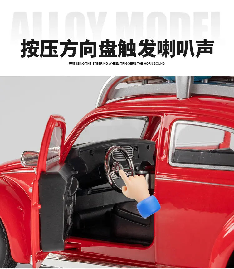 1:24 Beetle Travel Version Compact Sedan Alloy Metal Diecast Model Car Toy Car Classic Retro Cars Holiday