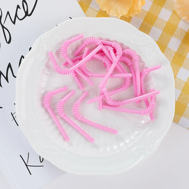 Doll House Miniature Bent Drink Straw Simulation Model Toys For Mini Drink Beverage Cup Decoration Accessories 20pc/lot