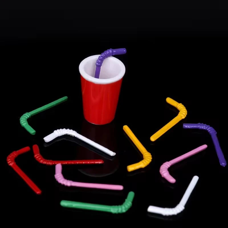 Doll House Miniature Bent Drink Straw Simulation Model Toys For Mini Drink Beverage Cup Decoration Accessories 20pc/lot