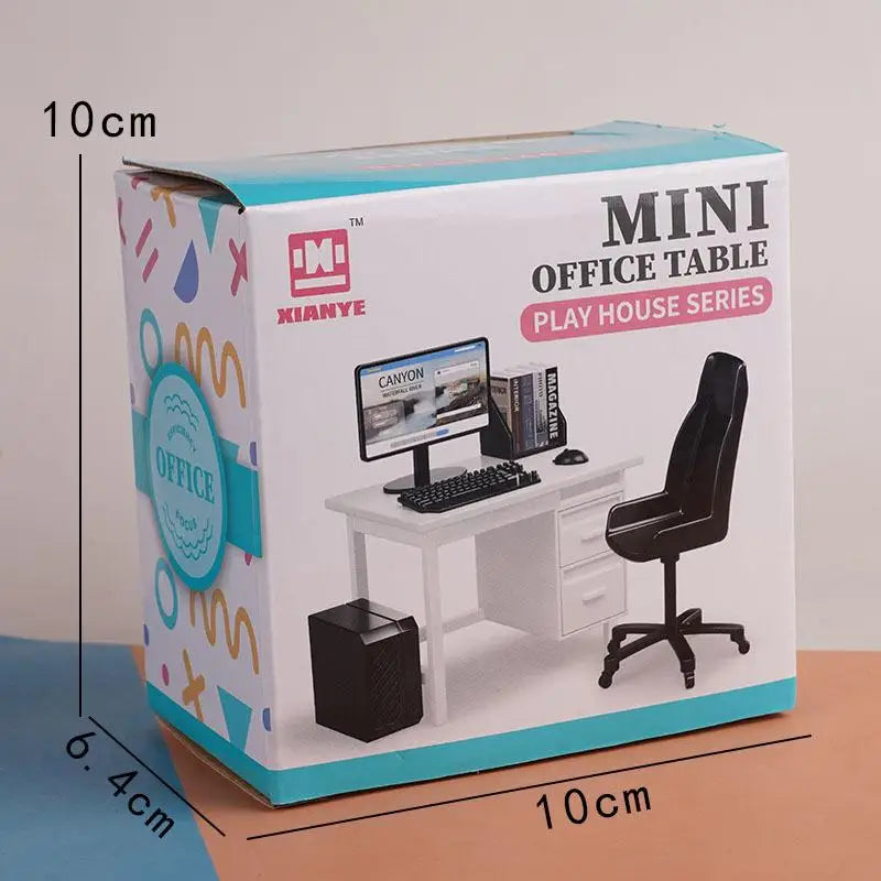 1 Set 1:12 Dollhouse Office Desk With Computer Miniature Workplace Scene Model For Kids Role Play Toys
