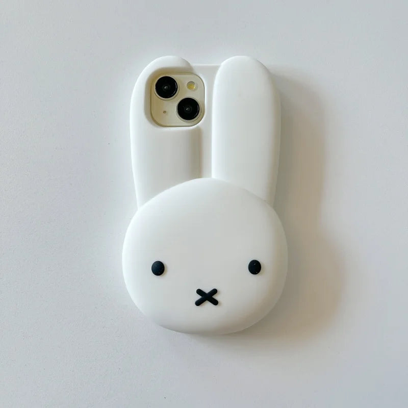 Funny Cartoon Cute long ear Miffy silicon Phone Case For iPhone 17 16 15 14 13 12 11 Pro Max Simple White Miffy Anti-drop Cover﻿