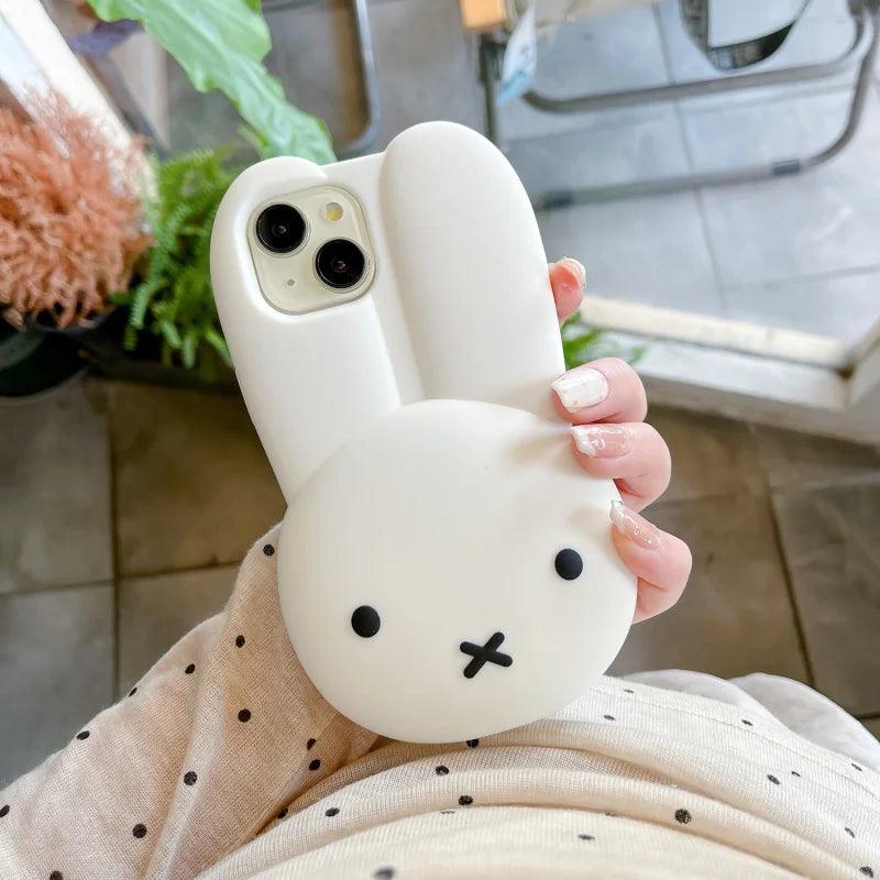 Funny Cartoon Cute long ear Miffy silicon Phone Case For iPhone 17 16 15 14 13 12 11 Pro Max Simple White Miffy Anti-drop Cover﻿