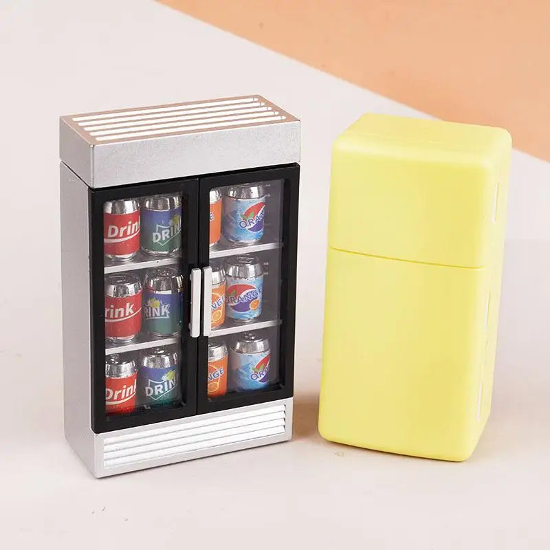 Dollhouse Accessories Mini Beverage Refrigerator Kit Pretend Play Realistic Toy for Kids Furniture