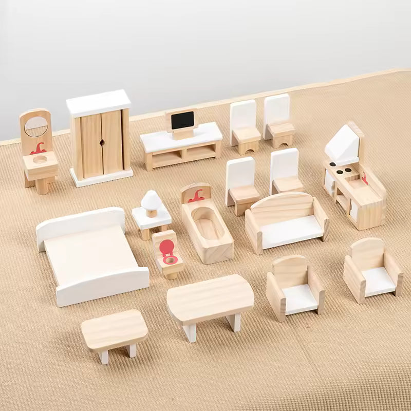 Simulated room wooden children's toys, pretend play mini furniture, hands