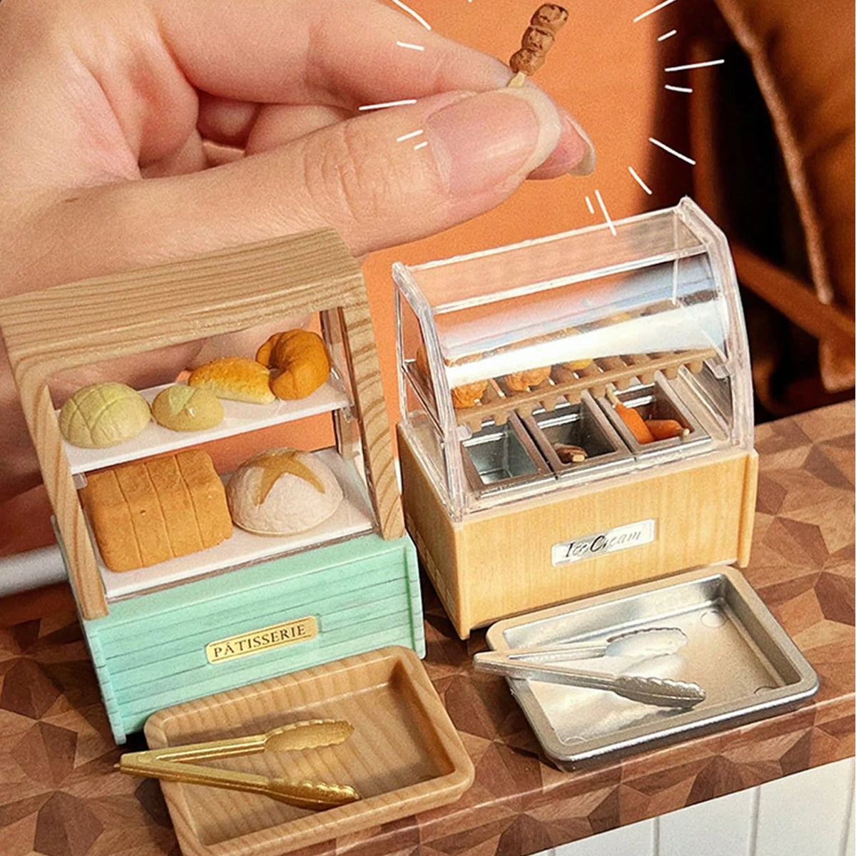 Dollhouse Miniature Bread Cabinet Food Snack Stall: 1/12 Mini Simulation Supermarket Shopping Coffee Shop Scene Decoration Model