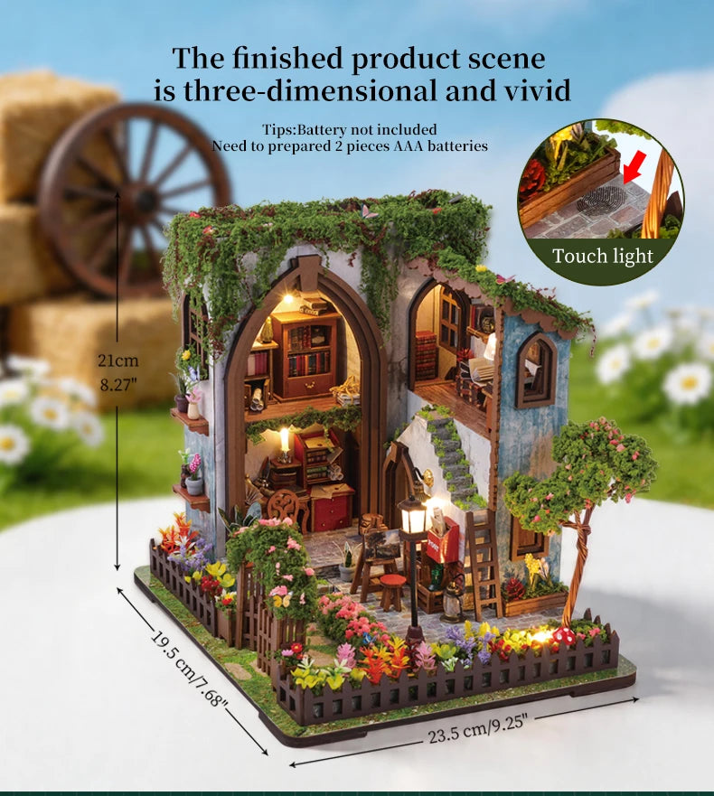 Miniature Dollhouse Kit, DIY Mini House Making Kit with Furnitures and Light, Two Layers Loft Tiny House Kit