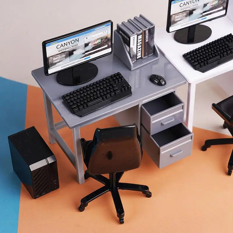 1 Set 1:12 Dollhouse Office Desk With Computer Miniature Workplace Scene Model For Kids Role Play Toys
