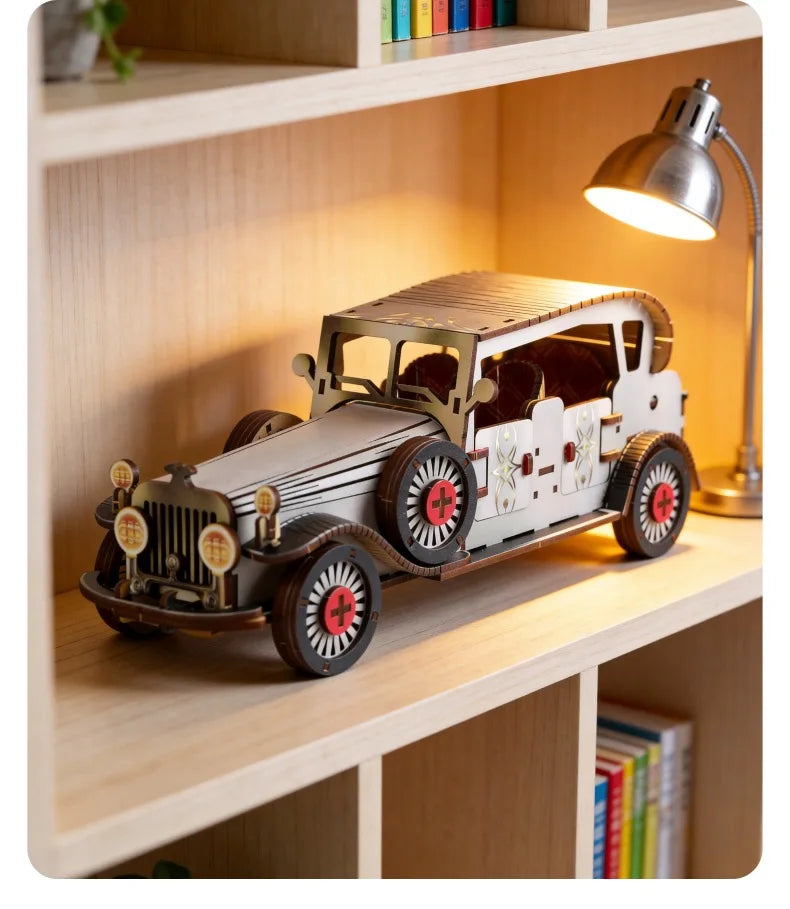 DIY 3D Wooden Vintage Classic Car Miniature Model Kits Assembly Jigsaw Puzzles for Friends Birthday Gifts