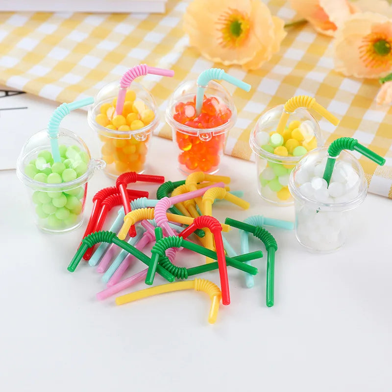 Doll House Miniature Bent Drink Straw Simulation Model Toys For Mini Drink Beverage Cup Decoration Accessories 20pc/lot