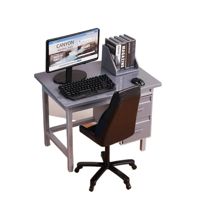 1 Set 1:12 Dollhouse Office Desk With Computer Miniature Workplace Scene Model For Kids Role Play Toys