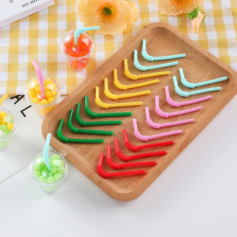 Doll House Miniature Bent Drink Straw Simulation Model Toys For Mini Drink Beverage Cup Decoration Accessories 20pc/lot