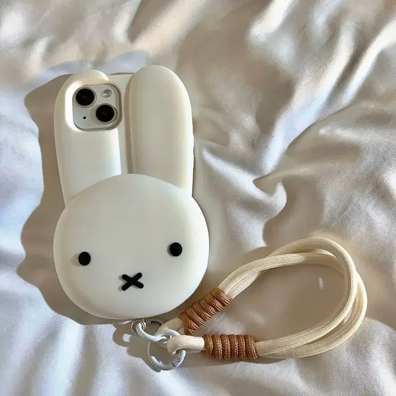 Funny Cartoon Cute long ear Miffy silicon Phone Case For iPhone 17 16 15 14 13 12 11 Pro Max Simple White Miffy Anti-drop Cover﻿