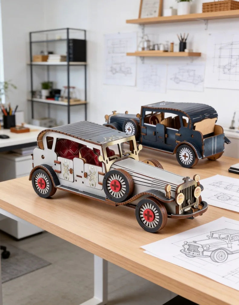 DIY 3D Wooden Vintage Classic Car Miniature Model Kits Assembly Jigsaw Puzzles for Friends Birthday Gifts