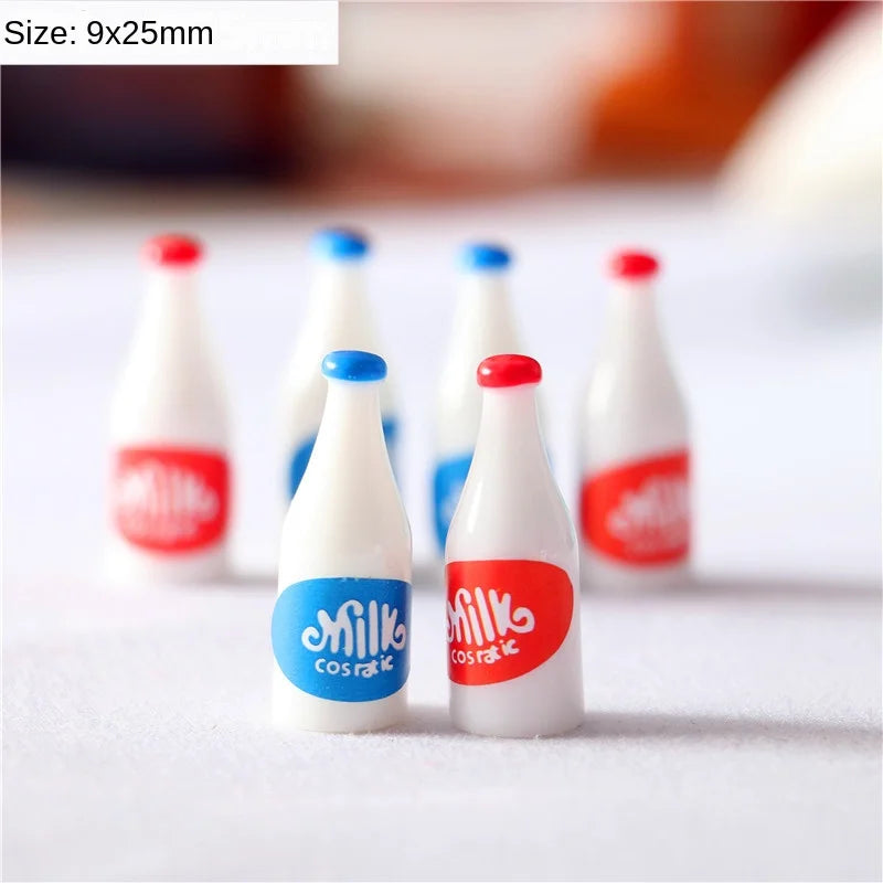 10pcs Mini Milk Red Blue Bottle 1/6 Dollhouse Simulation Miniature Drink Food for Doll Scale Kitchen Accessories Toy Home Decor