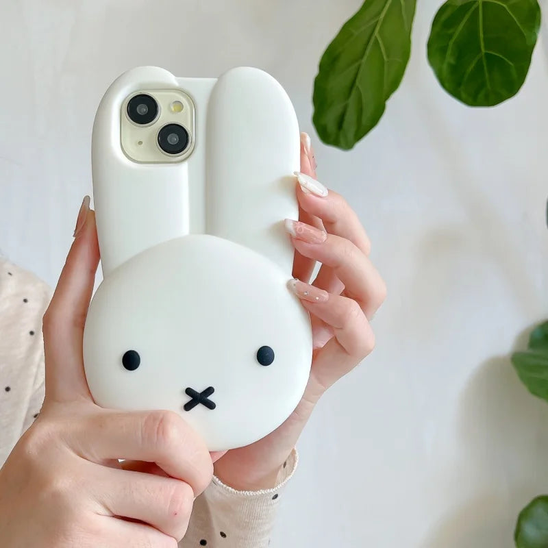 Funny Cartoon Cute long ear Miffy silicon Phone Case For iPhone 17 16 15 14 13 12 11 Pro Max Simple White Miffy Anti-drop Cover﻿