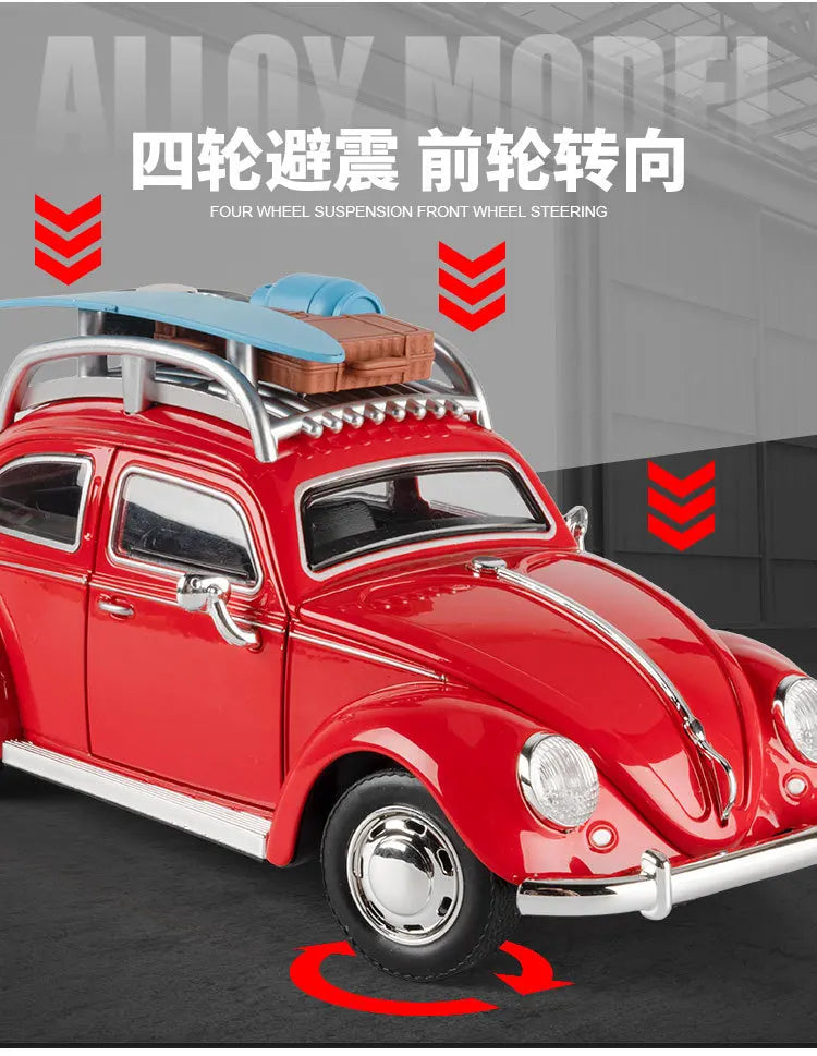 1:24 Beetle Travel Version Compact Sedan Alloy Metal Diecast Model Car Toy Car Classic Retro Cars Holiday