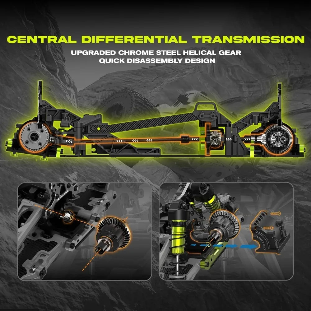 Mini 1:10 Carbon Fiber RC Car Roller Chassis for Adults 4X4 Off Road Truck with Central Differential All Terrain Monster
