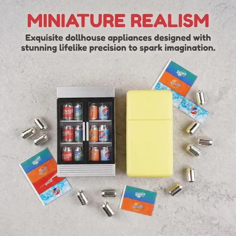 Dollhouse Accessories Mini Beverage Refrigerator Kit Pretend Play Realistic Toy for Kids Furniture
