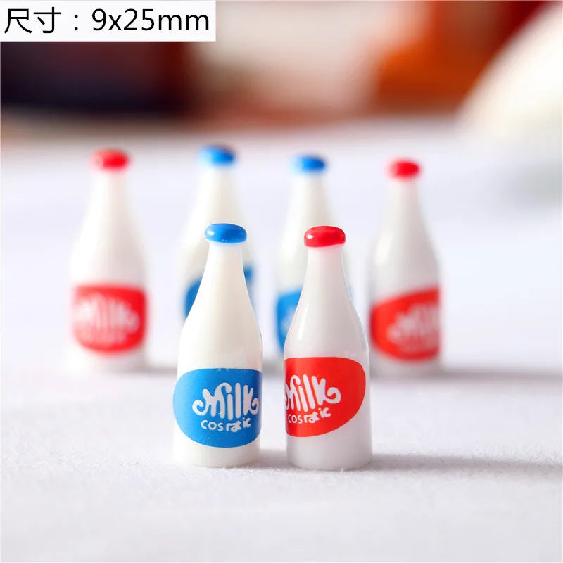 10pcs Mini Milk Red Blue Bottle 1/6 Dollhouse Simulation Miniature Drink Food for Doll Scale Kitchen Accessories Toy Home Decor