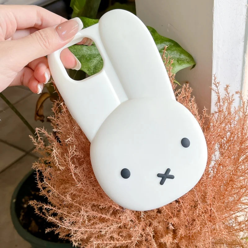 Funny Cartoon Cute long ear Miffy silicon Phone Case For iPhone 17 16 15 14 13 12 11 Pro Max Simple White Miffy Anti-drop Cover﻿