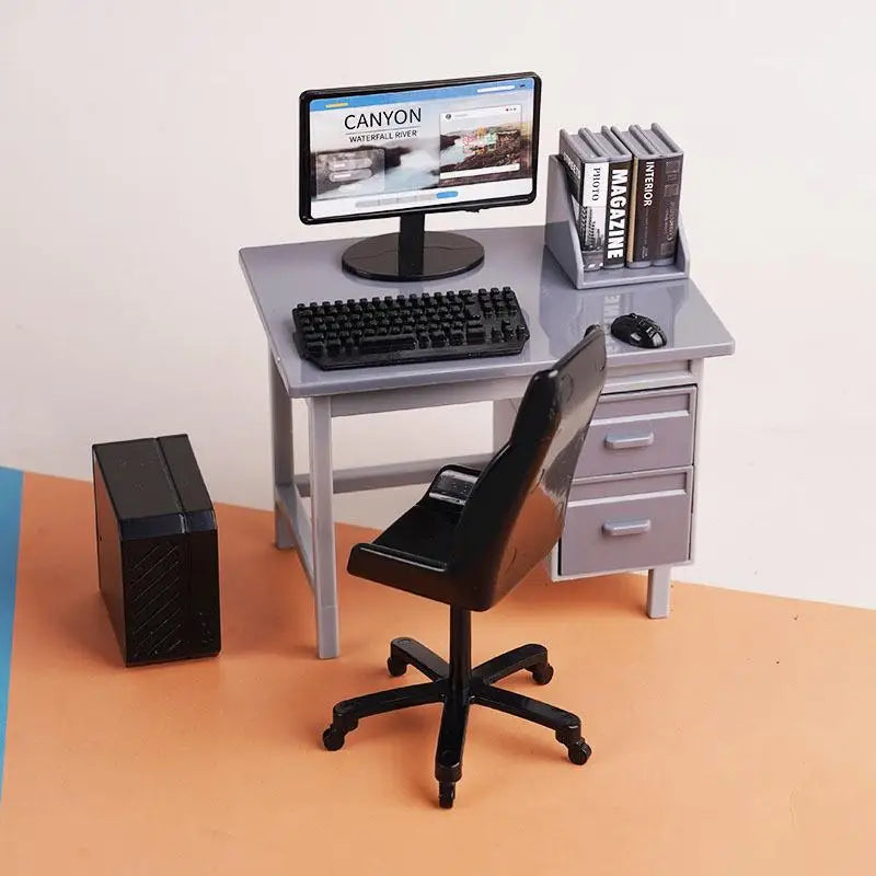 1 Set 1:12 Dollhouse Office Desk With Computer Miniature Workplace Scene Model For Kids Role Play Toys