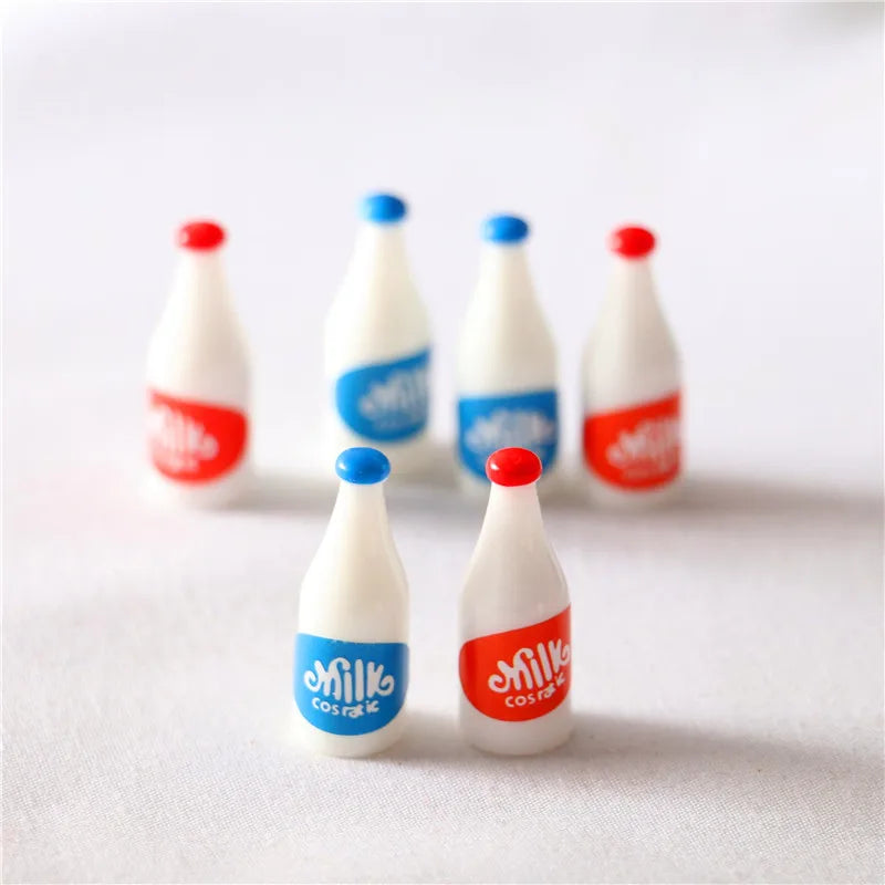 10pcs Mini Milk Red Blue Bottle 1/6 Dollhouse Simulation Miniature Drink Food for Doll Scale Kitchen Accessories Toy Home Decor