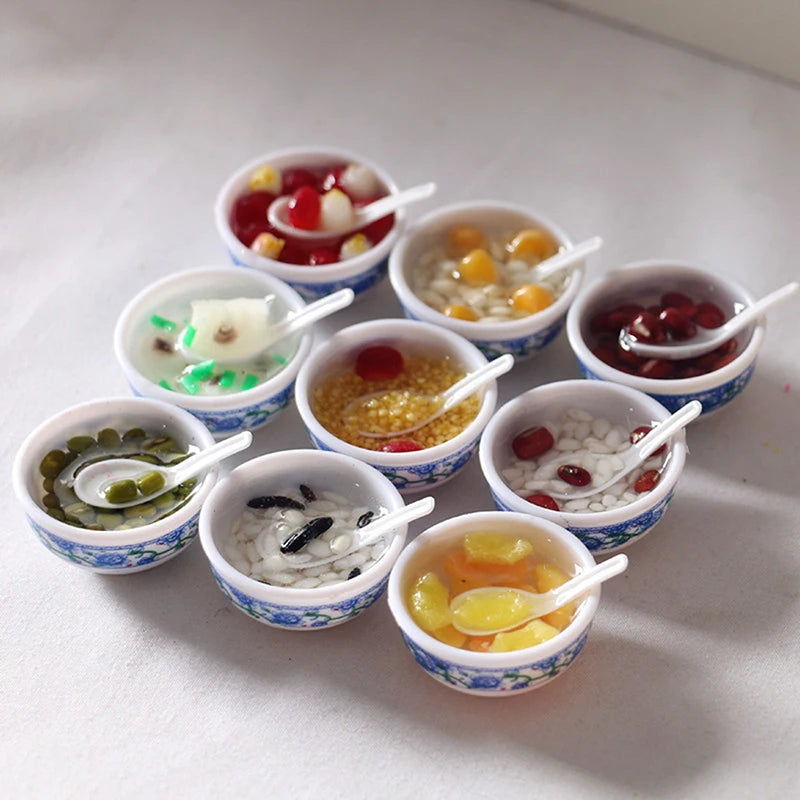 (.) 1Pcs Random Colour 1:6 Mini Dollhouse Bowl Desserts Food For Doll Kitchen Decor Accessories Toys